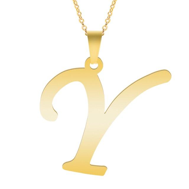 Золотые ожерелья с алфавитом для женщин, ювелирная цепочка на шею, 26 букв, подвески, ожерелье, колье из нержавеющей стали, женский аксессуар