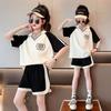 Summer Clothes Set for Children Girls Fashion V Neck T-shirts and Shorts 2pcs Suit Teenage Lapel Top Bottom Outfits Tracksuits