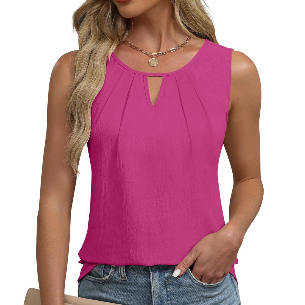 2025 Spring/Summer New Solid Color Round Neck Sleeveless Casual Short Sleeve Tank Top T-shirt