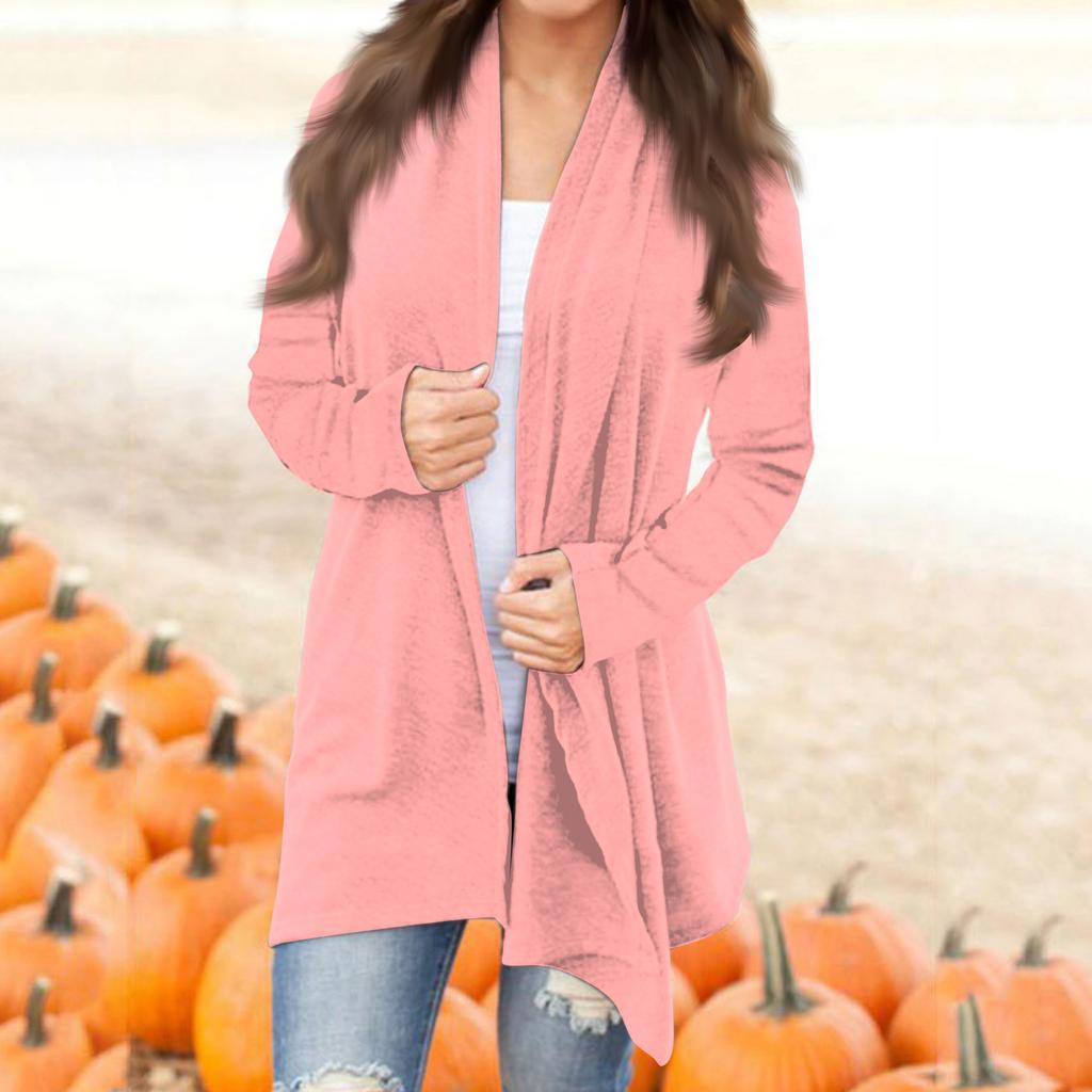 Женская модная повседневная однотонная куртка-кардиган средней длины с длинными рукавами