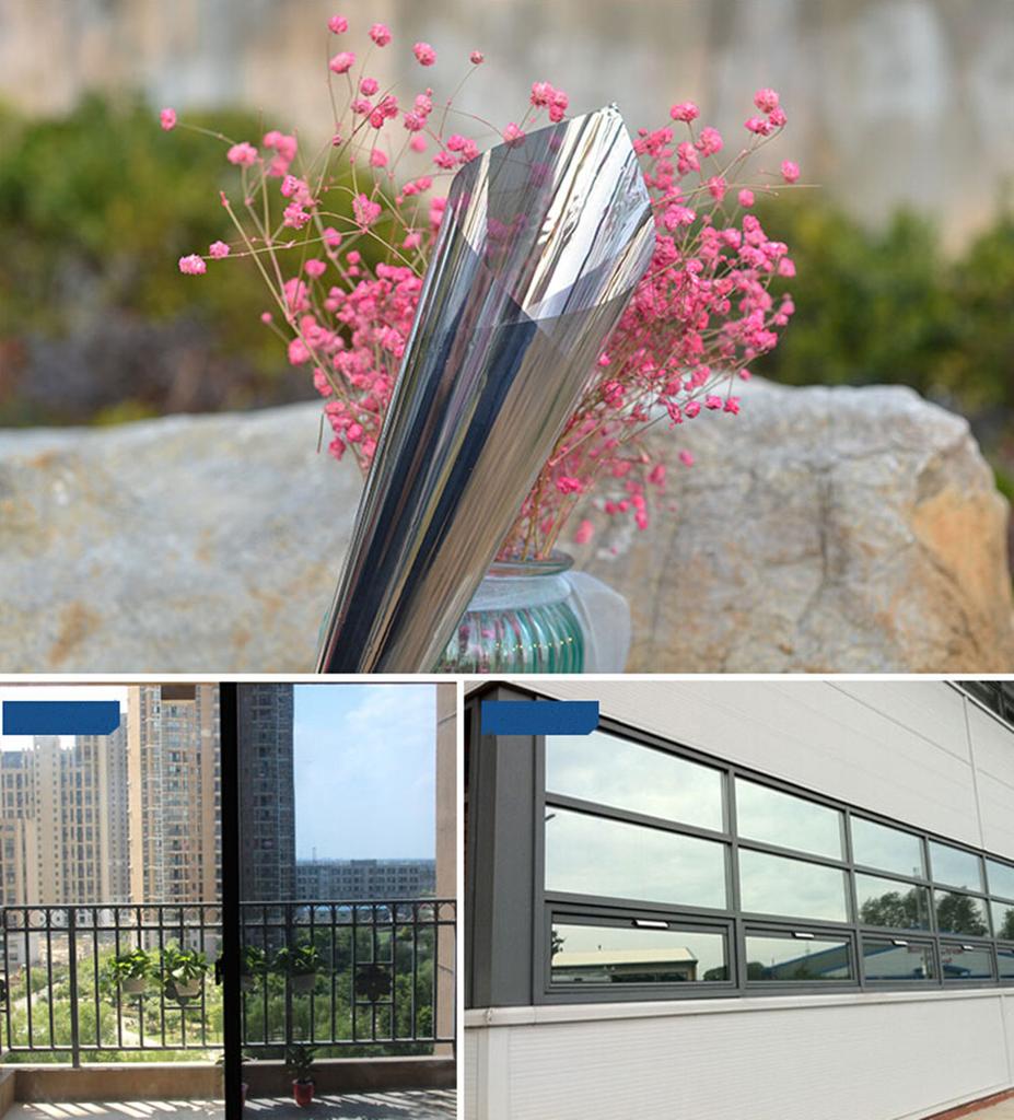 Mirror Sunscreen Window Tint Sun Blocking Heat Blocking Cling for Home Office Silver Vinyl Roll Stickers Solar Window Films
