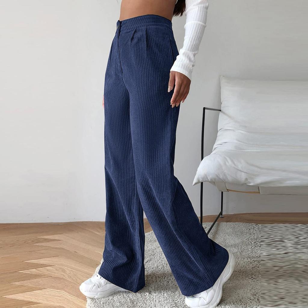 Women's Corduroy Pants Casual Women's Solid Color Corduroy Loose Straight Pants