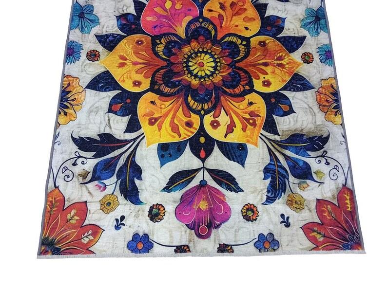 Floral Patterned Non-Slip Washable Rug Stylish Contemporary Living Room Carpet Durable Cozy Area Runner Mat for Home Decor