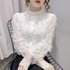 Fashion Ruffle Vintage Blouse Women Elegant Long Sleeve Lace Shirt Loose Chiffon Shirts Stand Collar Pleated Tops Blusas