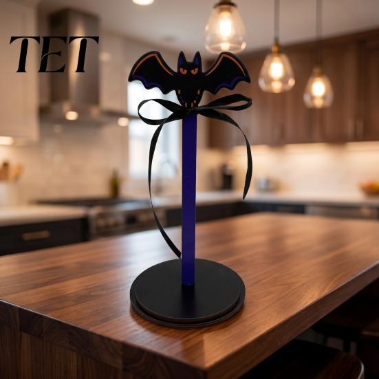 Cute Bat Witch Hat Decor Halloween Paper Towel Roll Holder, Ghost/Pumpkin/Witch's Hat/Bat Decor, Decorative Holiday Dispenser Durable Wood Standing