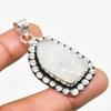 Rainbow Moonstone Gemstone Handmade 925 Silver Plated Jewelry Pendant 1.89"