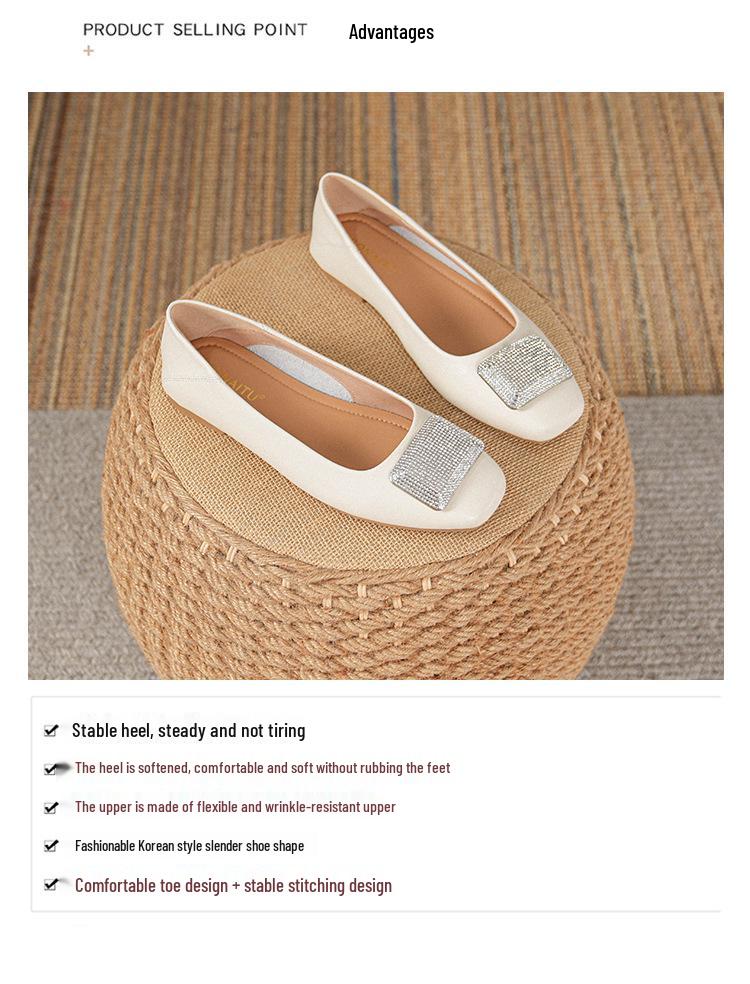 Женские туфли-балетки из натуральной кожи - Французский низкий вырез, Квадратный носок, Мягкая подошва, Большие размеры 41-43, Новинка 2025 Вечерний бриз