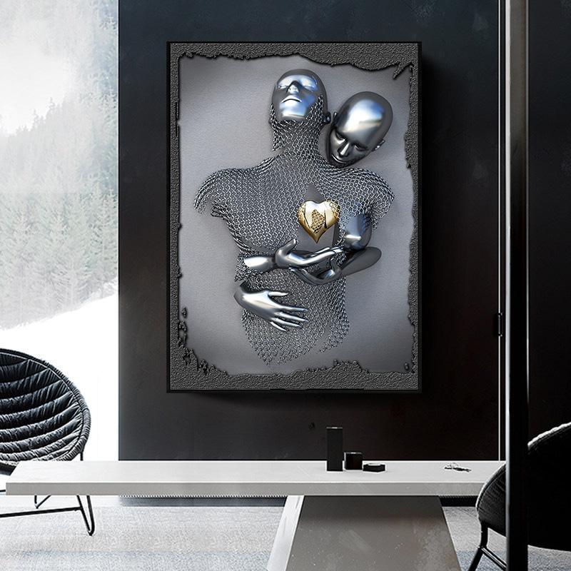 Металлическая фигурка для скандинавских пар, статуя, настенная живопись на холсте, скульптура любовника, плакат с принтом, настенная картина для гостиной, домашний декор