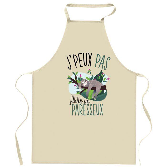 Tablier de cuisine - Planetee Paresseux "J'peux pas" - Impression bretonne - Coton épais - Liens ajustables