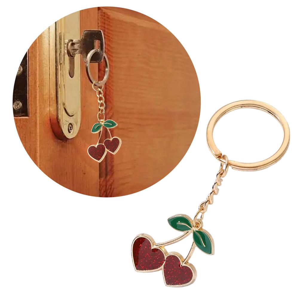 Handmade Cherry Pendant Keychain Heart Charm Keyring Fashionable Fruit Phone Lanyard Ornament Accessory for Backpack Bag