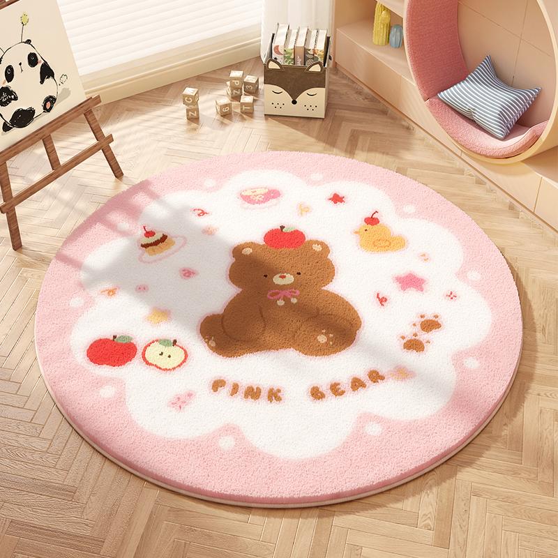 Cartoon Style Rugs for Bedroom Fluffy Soft Bedside Rug Cute Cartoon Living Room Decoration Round Carpet Thicken Plush Lounge Mat