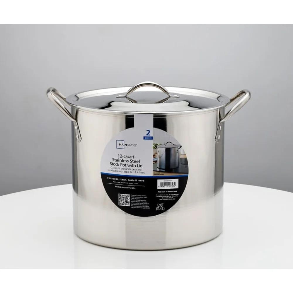12 Quart Stainless Steel Stock Pot with Metal Lid Stay Cool Handles Heavy Duty Cookware Soup Stew Boiling Ideal Kitchens