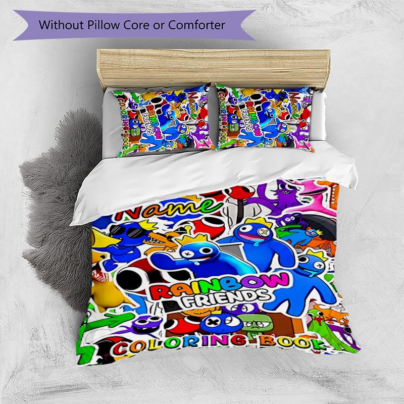 3pcs Custom Name Rainbow Friends Bedding Set Duvet Cover Closure Includes 1 Duvet Cover & 2 Pillowcases for All Seasons Bedroom Decor