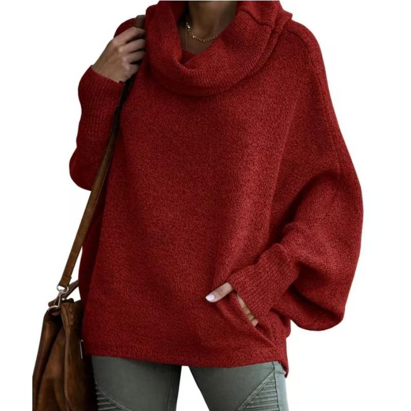 Модный женский однотонный свитер с высоким воротником, модный пуловер-фонарик, свободный повседневный свитер с длинным рукавом