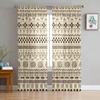 Traditional Ethnic Geometric Figures Beige Tulle Curtains Living Room Bedroom Kitchen Decor Chiffon Sheer Voile Window Curtains