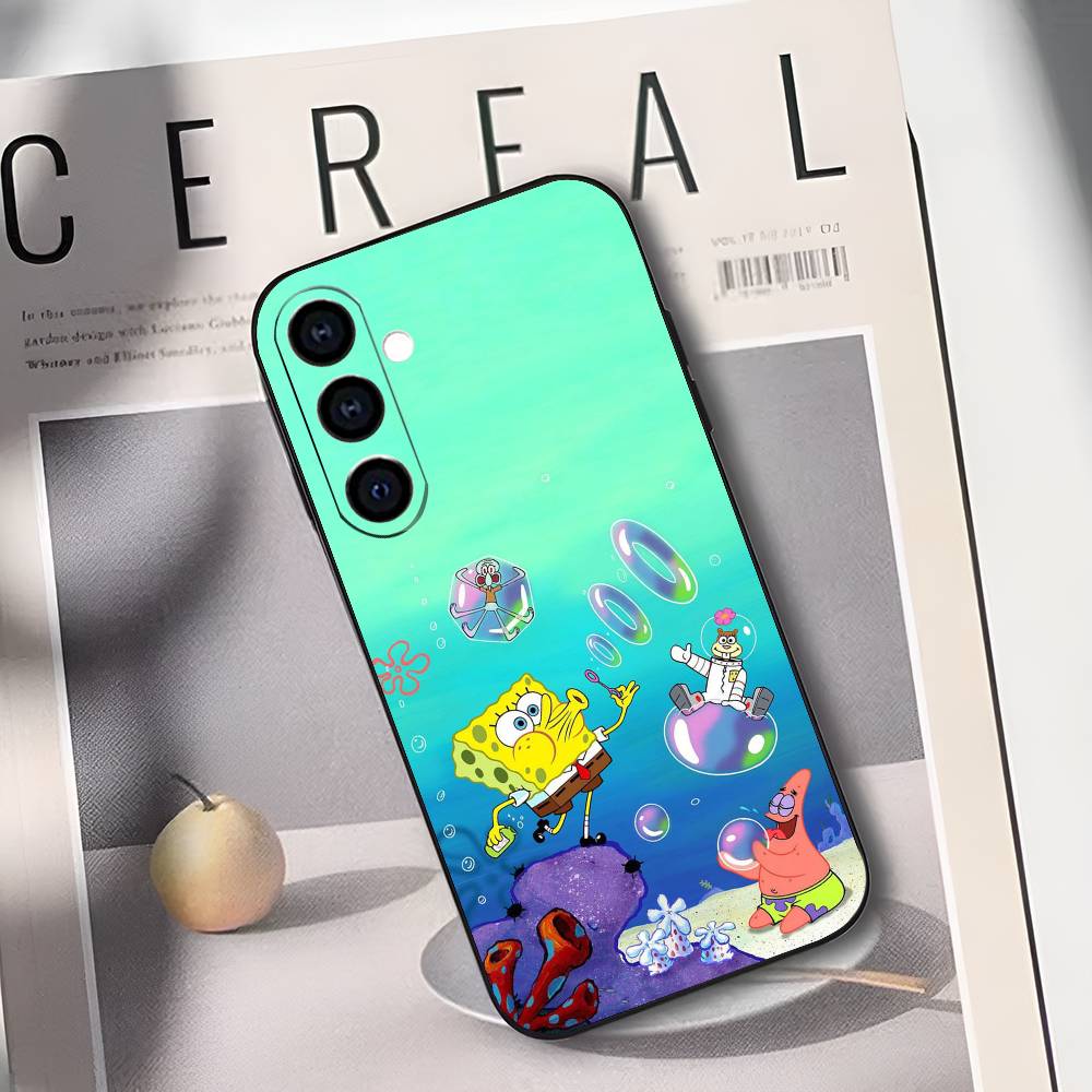 S-Sponge Funny B-Bob Phone Case For Samsung Galaxy A73,A72,A71,A70,A53,A52,A51,Soft Silicone Black Cover