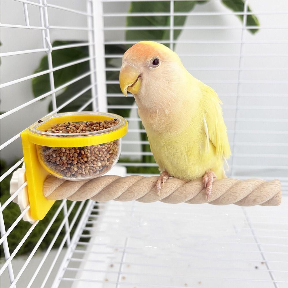 Wear-resistant Bird Cage Feeder Paw Grinding Parrot Wood Perch Bird Feeding Cup  Pet Bird Supplies
