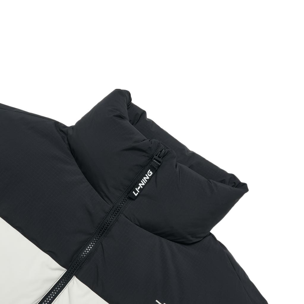 Li Ning Color Block Short Stand Collar Down Jacket Unisex Jacket Off-White AYMU497-6