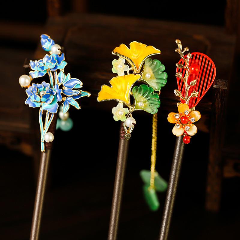 1Pc Updo New Chinese Style Tassel Ancient Headwear Tassel Hairpin Fresh Wood Flower Hairpin