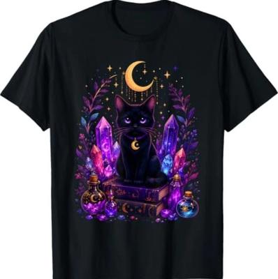 Magical Black Cat Moon Crystal Witchy Halloween Costume T-Shirt