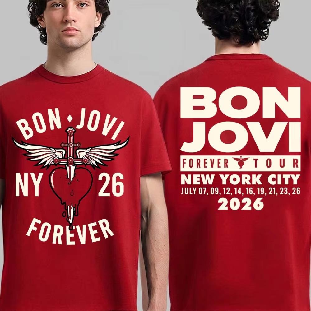 New Bon Jovi Forever 2026 Tour New Jersey Graphic T-Shirt, Y2K Style Unisex Summer Casual Popular T-shirt