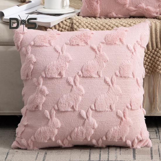 Plush Rabbit Pillow Cover 18 X 18 Inch Throw Pillow Cover Farmhouse Decor Pillow Case with Invisible Zipper for Sofa Bed Car Spring Decoration