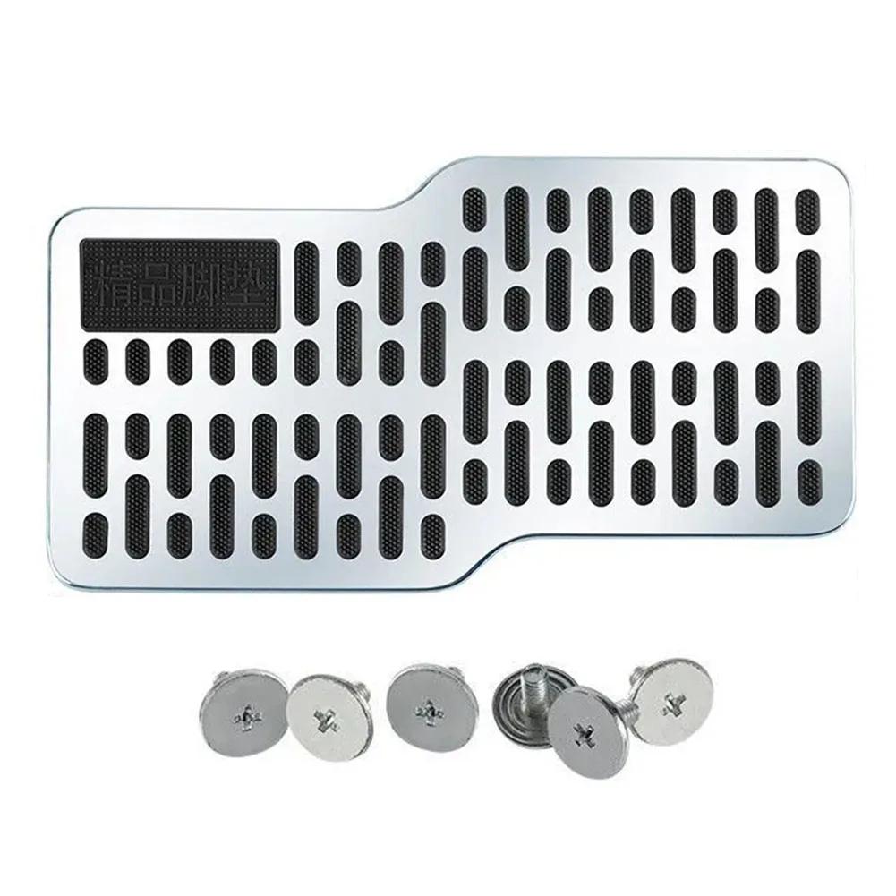 Car Foot Rest Pedal Board Floor Carpet Mat Anti-slip Stainless Steel Heel Pad Car Truck Suv Black Beige Brown Universal