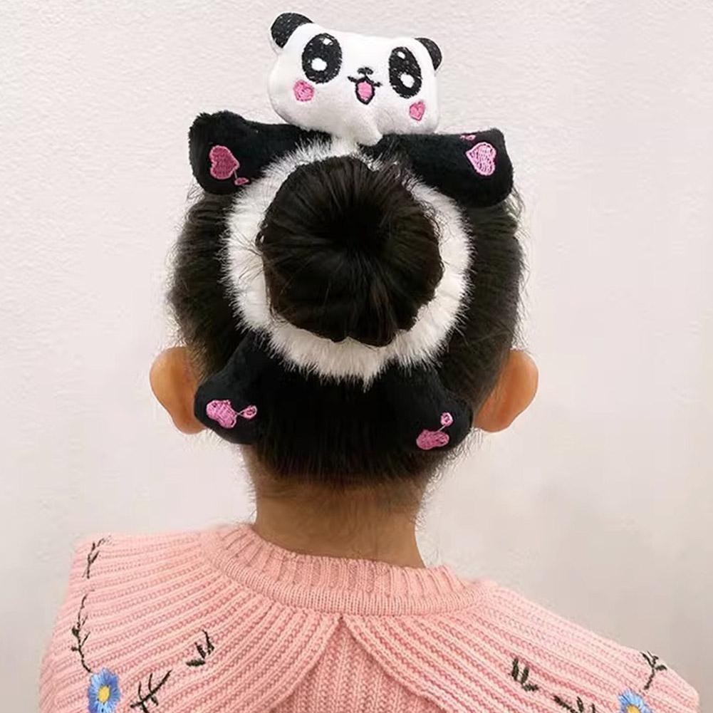Women Girls Cute Cartoon Panda Hair Scrunchies Bear Elastic Plush Hair Sweet Cat Ponytail Hair L4U6