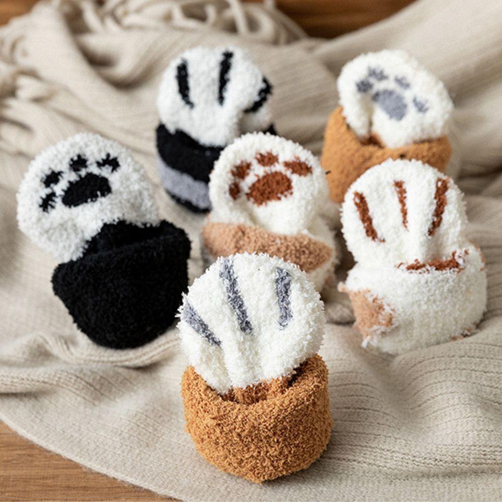 1 Pair Thicken Cat Paw Winter Socks Coral Fleece Sleeping Socks Cute Coral Fleece Warm Sock  Winter