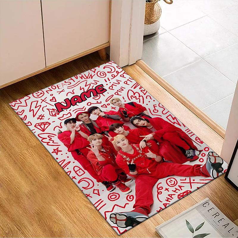 Custom Name K-pop Idol Collage Rug for Living Room, Game Rooms, Office, Bedroom, Floor Mat Playful Design, fan gifts Christmas decor