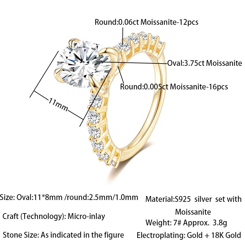 18K Gold Plated Oval Moissanite Engagement Ring S925 Silver Micro Inlay Pave Side Stone Women Luxury Wedding Promise Ring