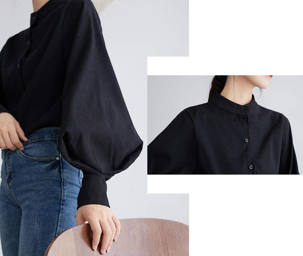 Sueeya Retro Puff Sleeve Long Loose Solid for Everyday and Formal Suitable for Women in Their and Spring and Autumn Size Women's Shirt, Sleeve,