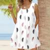 Женское модное повседневное платье без рукавов с квадратным вырезом, плиссированное платье-майка, пляжные платья с принтом