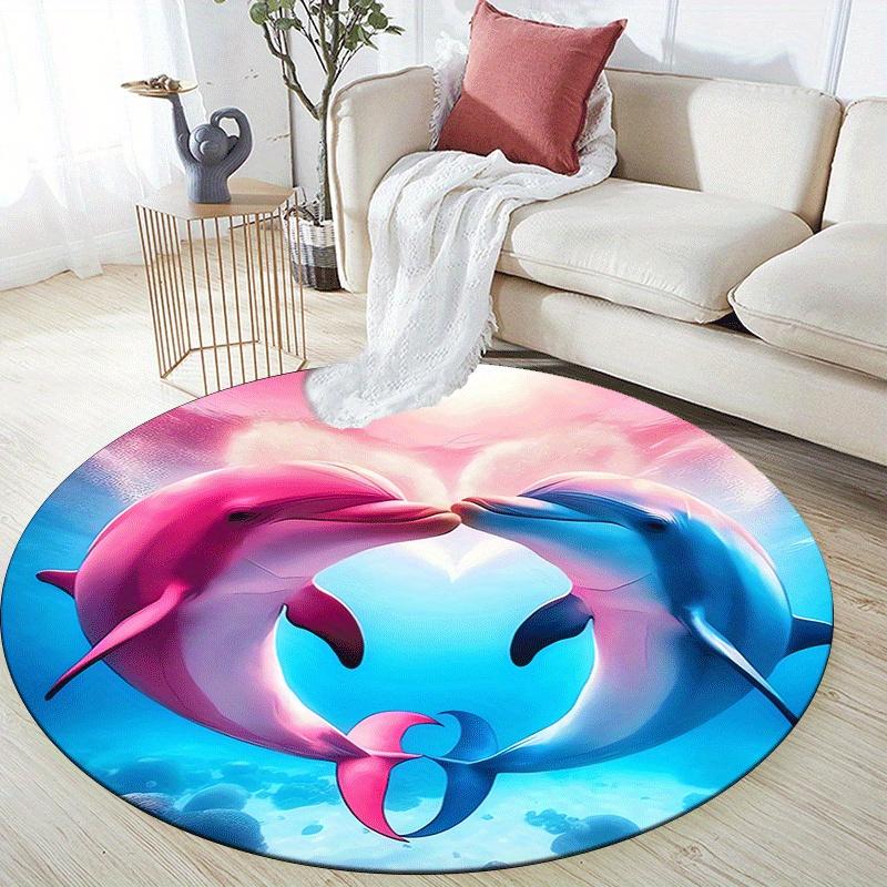 1pc Soft, Absorbent & Non Slip Kissing dolphins Round Rug Soft Circle Rug for Living Room & Bedroom Decor, Chair Mats, and Unforgettable Hom