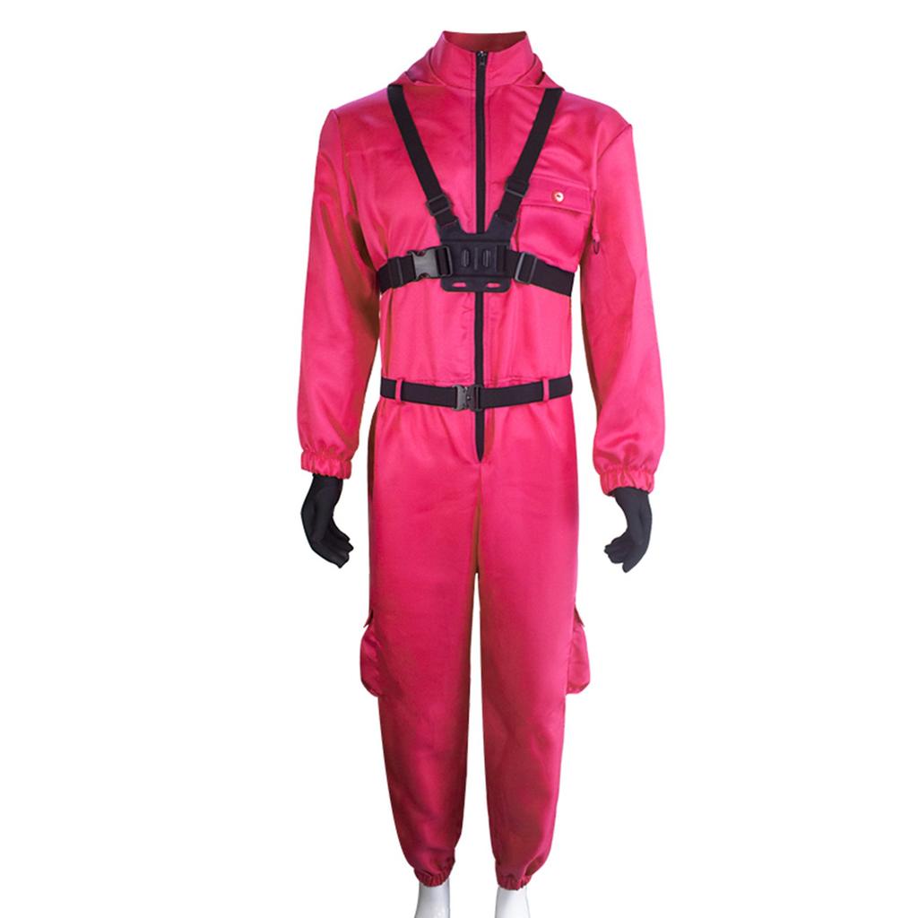 Adult Long Sleeved Solid Color Red Jumpsuit Cosplay Clothing