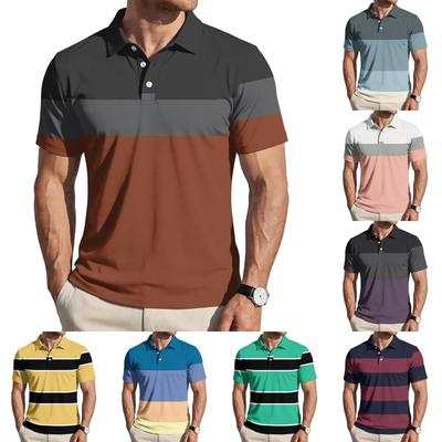 Мужская свободная повседневная полосатая футболка-поло с коротким рукавом и отложным воротником из мягкой дышащей ткани для повседневной носки