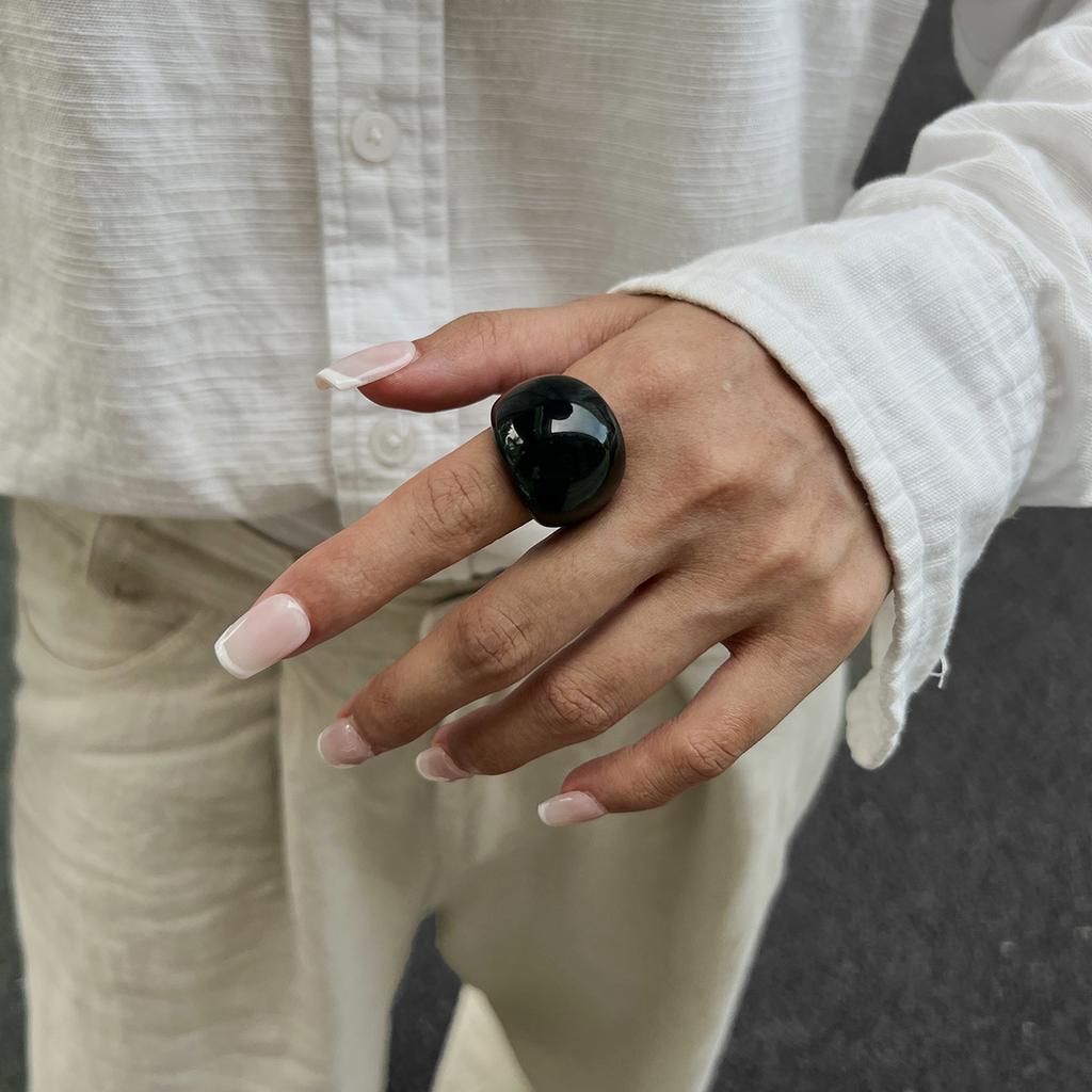 Street Style French Retro Round Smooth Open Bracelet Design Resin Ring