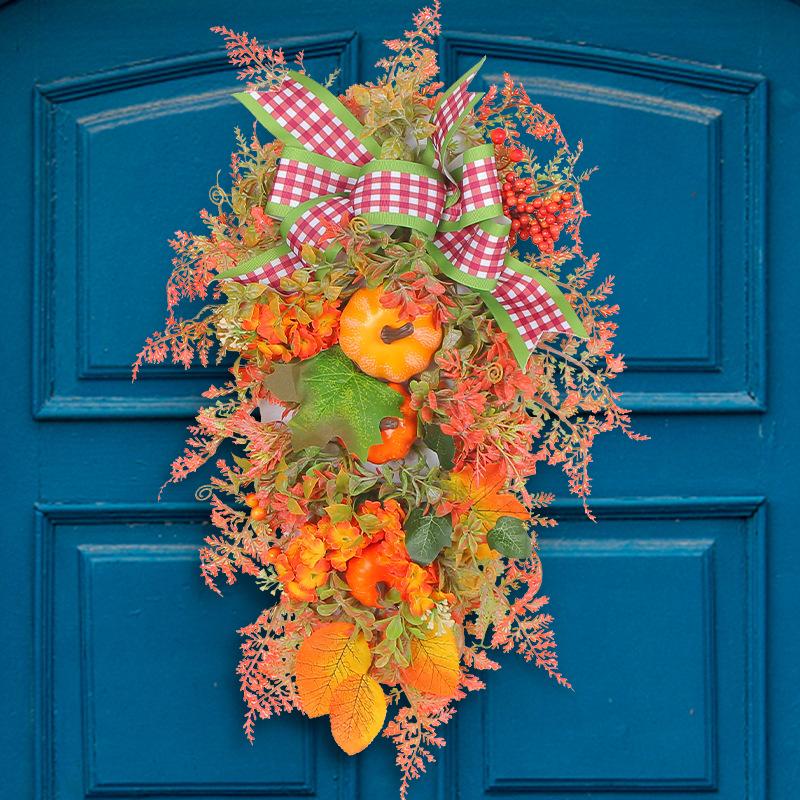 35x50см Декоративный венок к празднику урожая, гирлянда на входную дверь, подвеска с тыквенным бантом к фестивалю благодарения