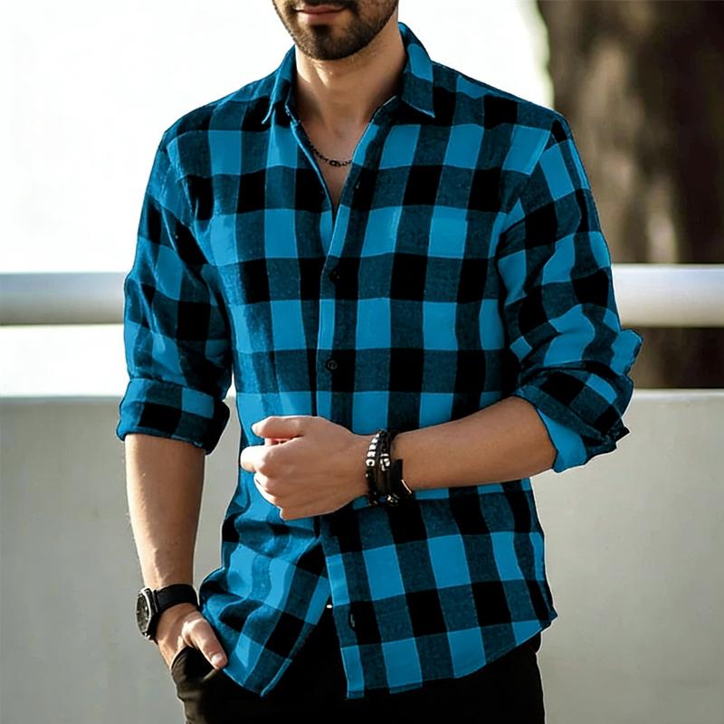Breathable Comfort Long Sleeve Shirts For Men, Relax Fit Full Buffalo Check Grid Collared Tops