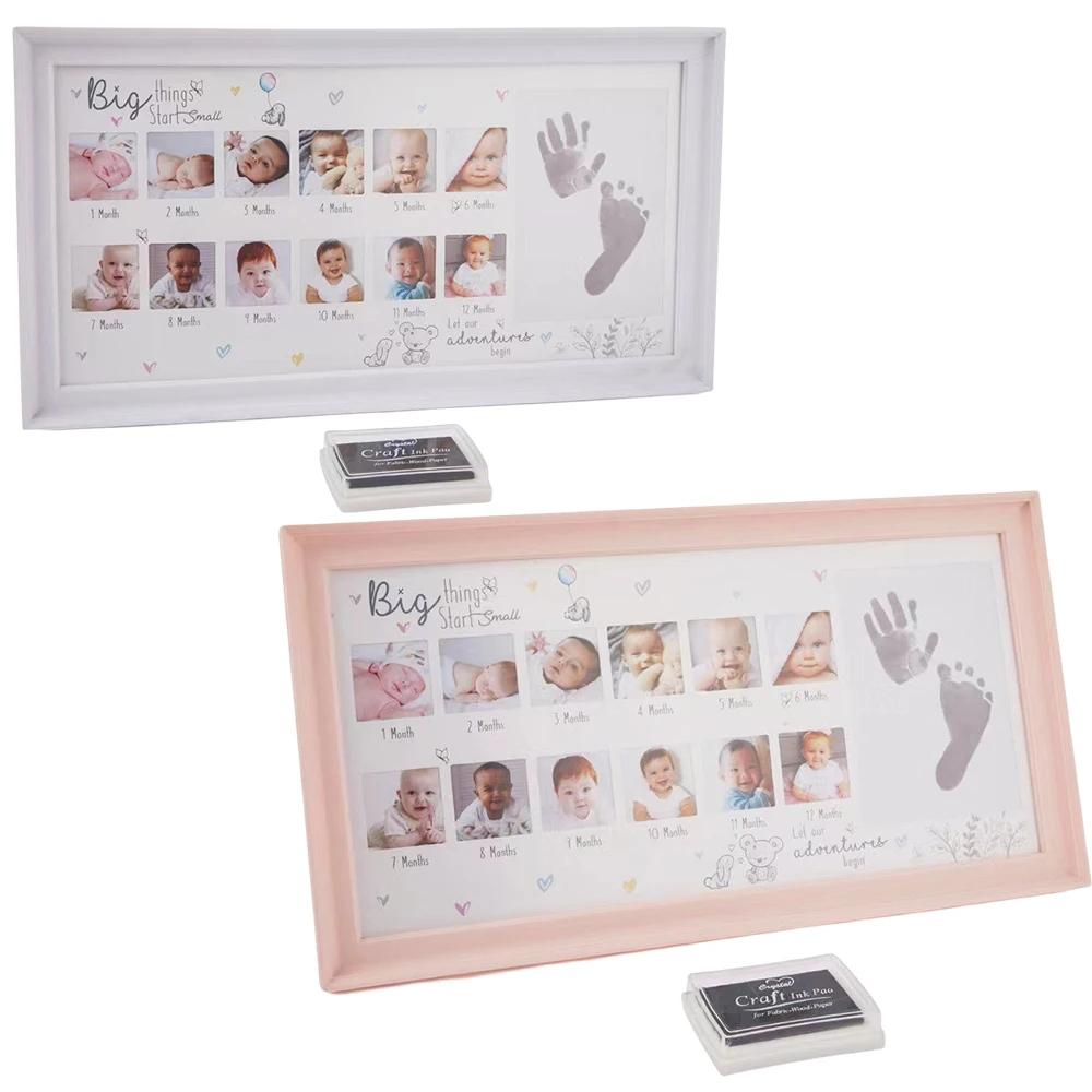 Фоторамка для фото с указанием роста ребенка 39X21 см, отпечатки рук и ног на 12 месяцев, мемориальная рамка для фотографий с указанием роста ребенка в возрасте одного года
