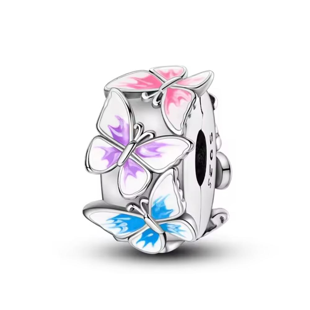 New Copper Fluorescent Purple Butterfly Flower Key Leaf Charm Bead Diy Pendant Fit For Original Diy Bracelet Women'S Jewelry