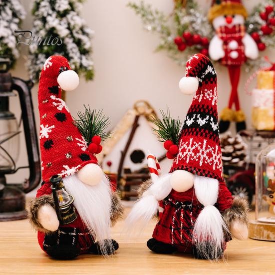 Рождественская кукла-гном, вязаная шапка ручной работы, сосновая иголка, ягодный помпон, полная борода, коса, милый рабочий стол, стоящий безликий гном, фаршированное украшение для вечеринки