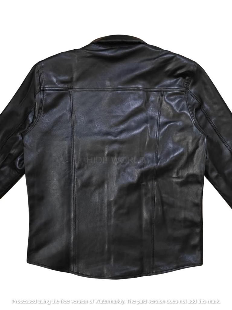 Мужская рубашка из натуральной кожи ягненка, стильная, черная, ручная работа, модная, повседневная