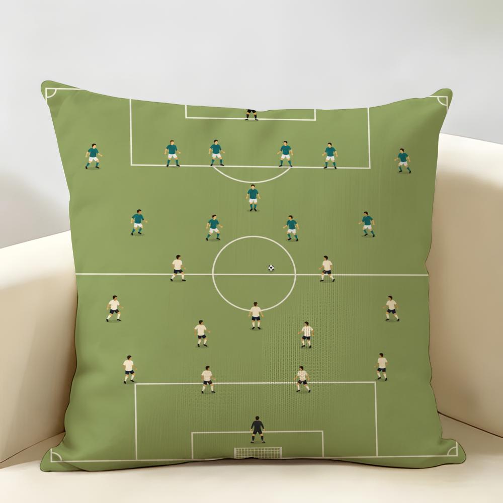 Vintage Soccer Field Retro Football Cushion Cover Durable Hypoallergenic Organic Linen Short Pillow Cover Washable