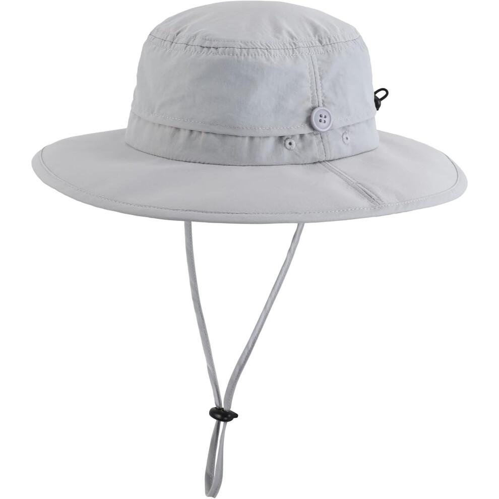 (One Size, Light Grey) Kou Yi UPF50 Mens Sun Hat Wide Brim Fishing Hat Portable Cowboy Bucket Hat