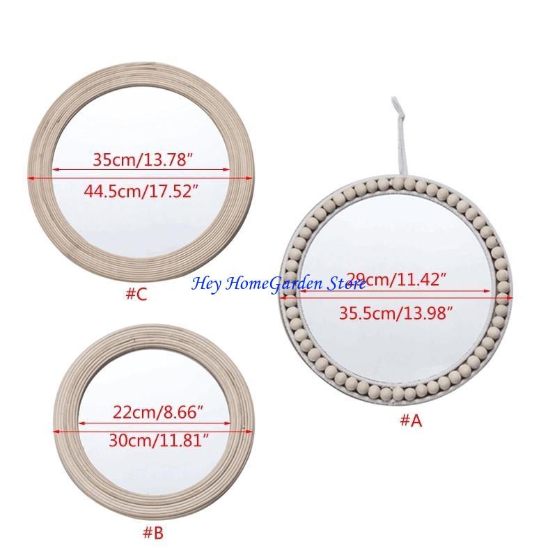 652F Rattan Round Wall Hanging Mirror Bohemian Macrame Wooden Bead Circle Tapestry