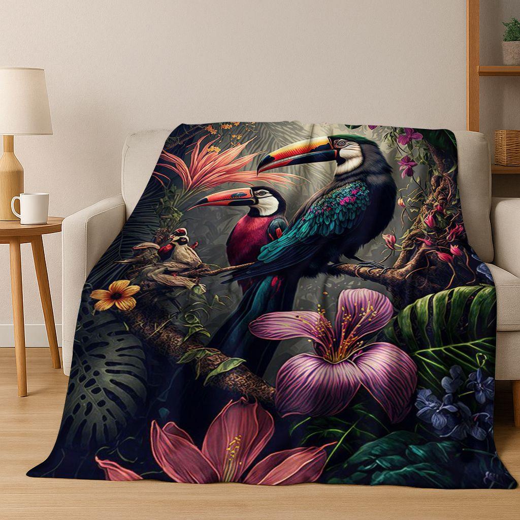 Colorful Tropical Parrot Macaw Natural Birds Art Flannel Blanket,Cozy Soft Throw Blanket for Home Bedroom Bed Sofa Cover Kids