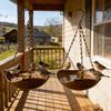 Set of 2 Wood-Grain Hanging Bird Feeders, with a Vintage Wood-Grain Texture, Stable Hanging Design, Paired with a Thick Iron Chain and S-Shaped Hook,