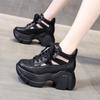 Fashion New Baotou Hollow Leather Lace-up Thick Sole Women Sandals Retro Wedge Cover Heel Rome Shoes Black White Sandalias Mujer