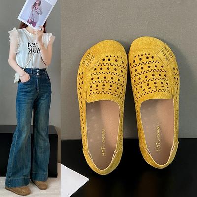 Летние новые повседневные ретро туфли на плоской подошве, дышащие туфли для мамы, большого размера, полые, с мягкой подошвой, женские туфли Doudou, женские